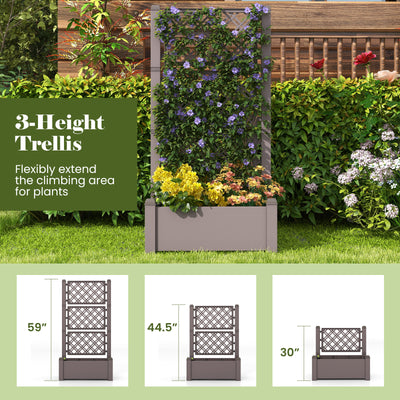 *Outdoor Planter Box Self-Watering Raised Garden Bed Trellis with Water Level Indicator - Coffee