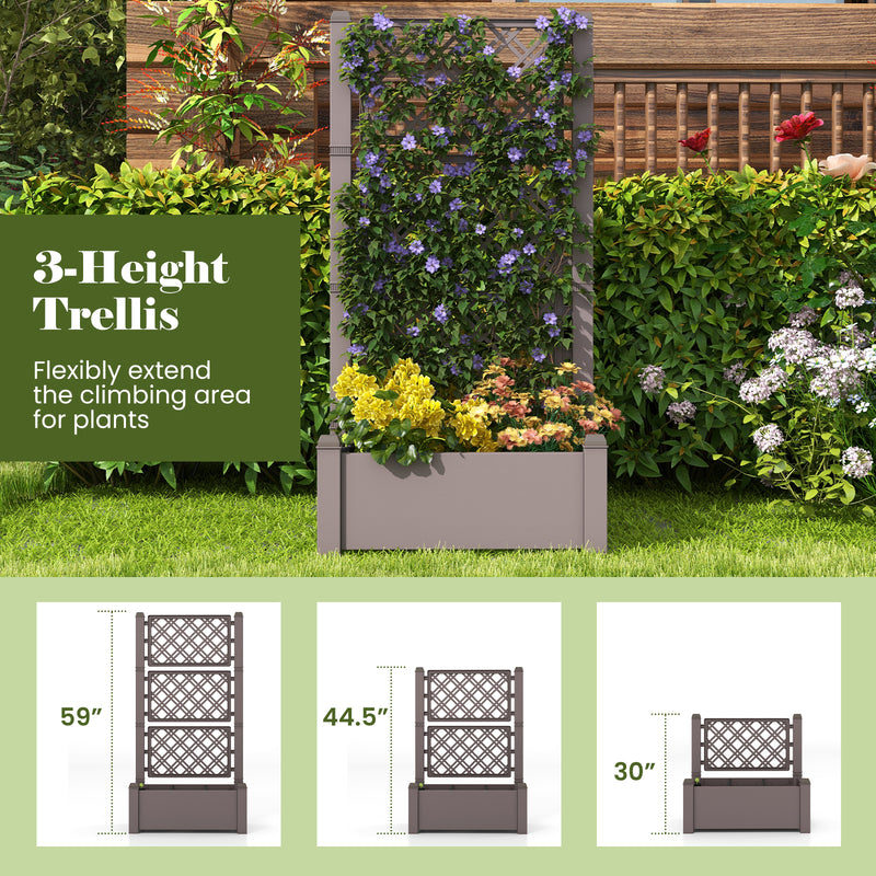 *Outdoor Planter Box Self-Watering Raised Garden Bed Trellis with Water Level Indicator - Coffee