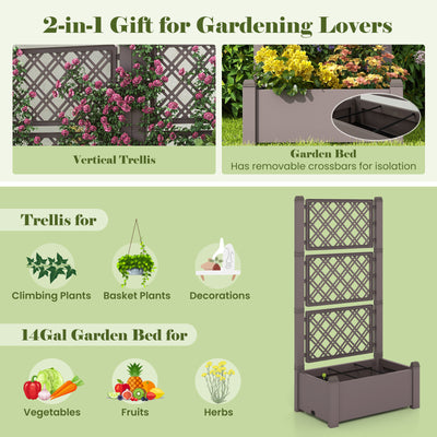 *Outdoor Planter Box Self-Watering Raised Garden Bed Trellis with Water Level Indicator - Coffee