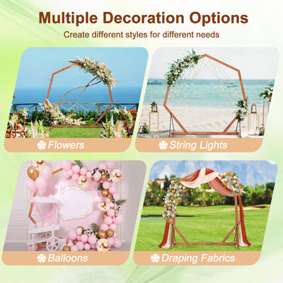 Wooden Wedding Arch Solid Wood Arbor Backdrop Stand for Wedding Ceremony-Heptagon