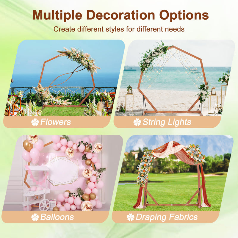 Wooden Wedding Arch Solid Wood Arbor Backdrop Stand for Wedding Ceremony-Heptagon