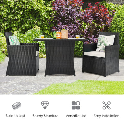 3 Pieces Patio Rattan Furniture Set with Cushion and Sofa Armrest-White