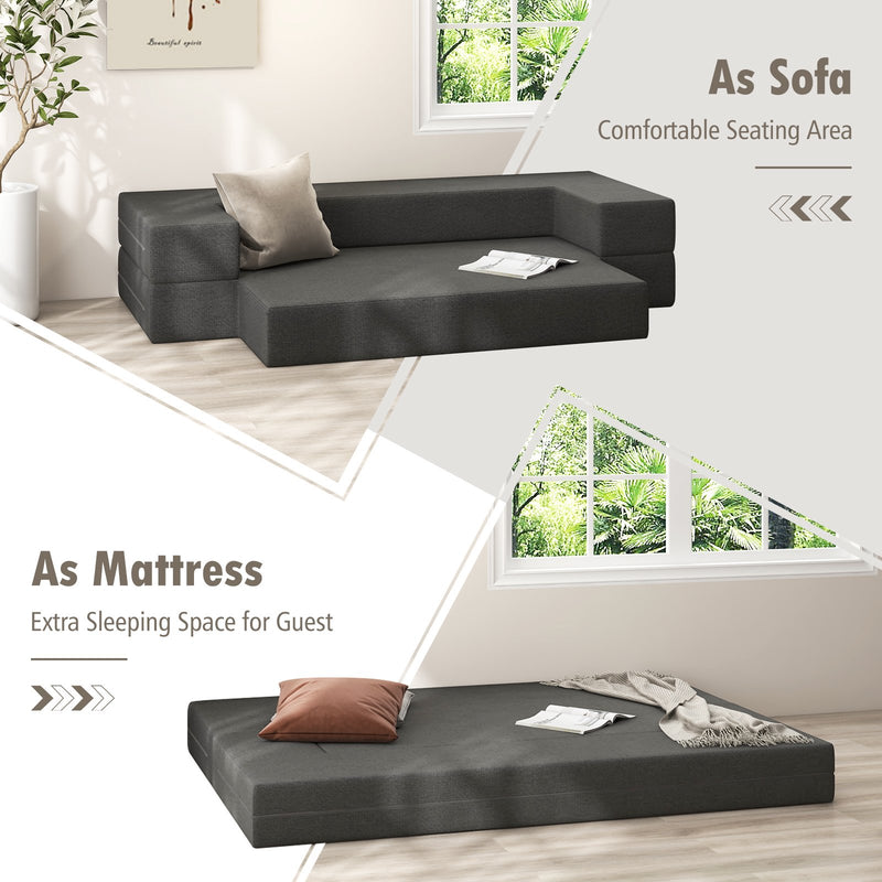8 Inch Convertible Folding Sofa Bed with Washable Cover-Queen Size