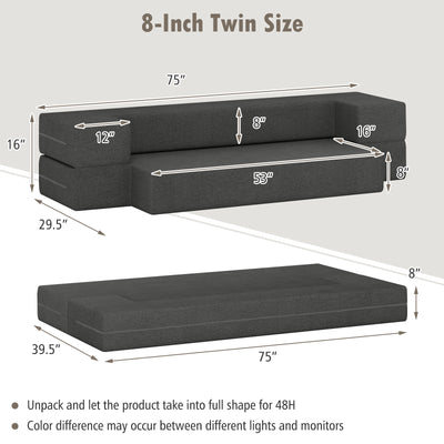 8 Inch Convertible Folding Sofa Bed with Washable Cover-Twin Size