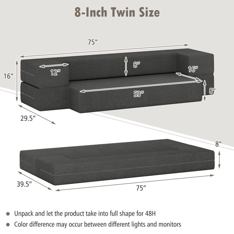 8 Inch Convertible Folding Sofa Bed with Washable Cover-Twin Size
