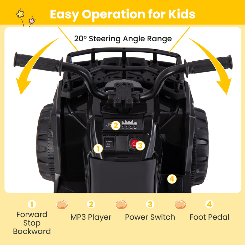6V Kids Ride On Electric ATV with LED Headlights and MP3 Player-Black