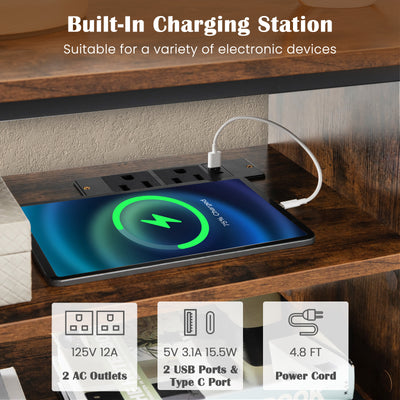 3-Tier Corner TV Stand for TVs up to 65 Inches with Charging Station- Rustic Brown