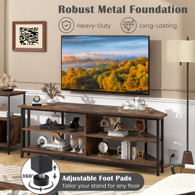 3-Tier Corner TV Stand for TVs up to 65 Inches with Charging Station- Rustic Brown