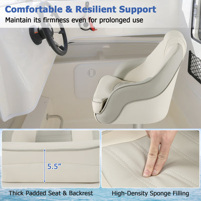 *Captain Bucket Seat with Waterproof PVC Leather for Boat Sightseeing - White