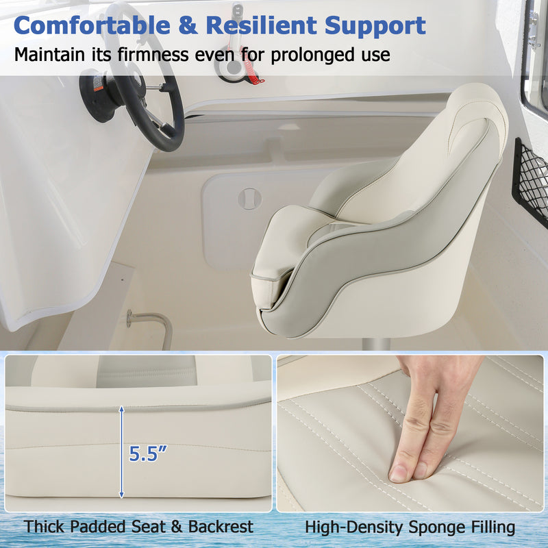 *Captain Bucket Seat with Waterproof PVC Leather for Boat Sightseeing - White