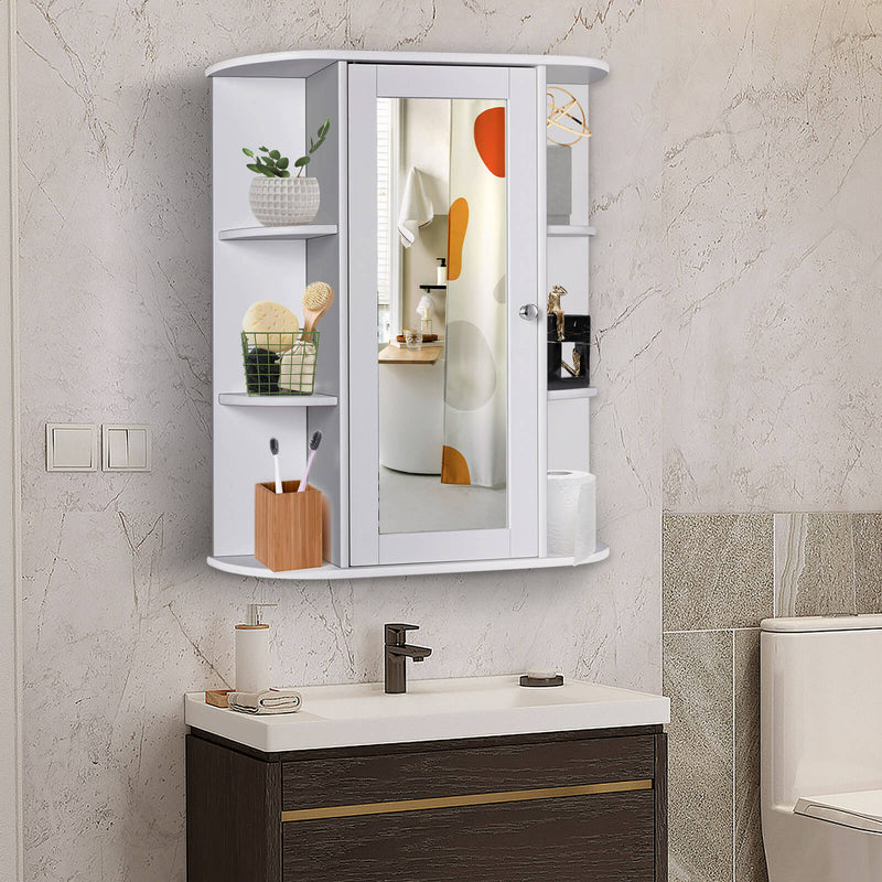 Bathroom Cabinet Single Door Shelves Wall Mount Cabinet-White