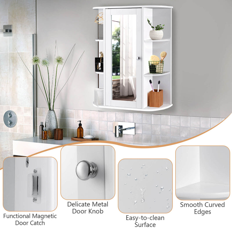 Bathroom Cabinet Single Door Shelves Wall Mount Cabinet-White