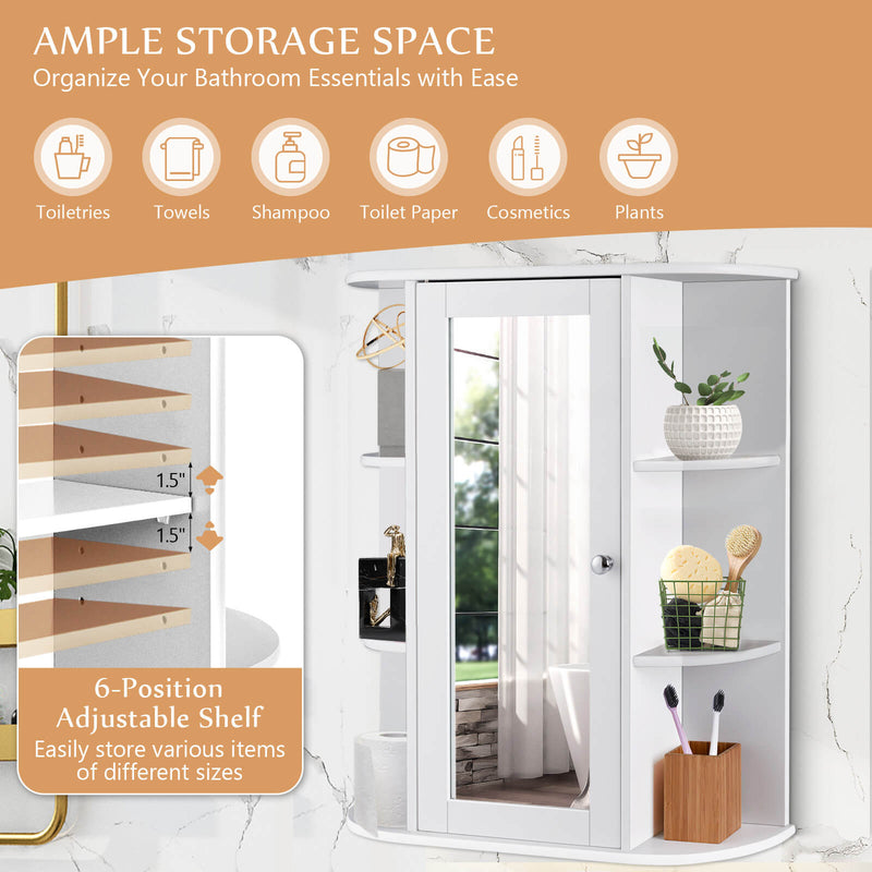 Bathroom Cabinet Single Door Shelves Wall Mount Cabinet-White