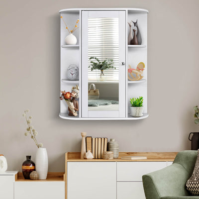 Bathroom Cabinet Single Door Shelves Wall Mount Cabinet-White