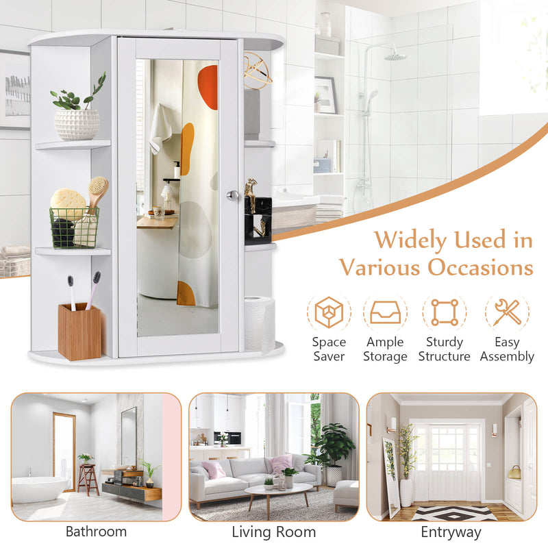 Bathroom Cabinet Single Door Shelves Wall Mount Cabinet-White