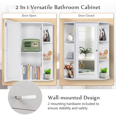 Bathroom Cabinet Single Door Shelves Wall Mount Cabinet-White