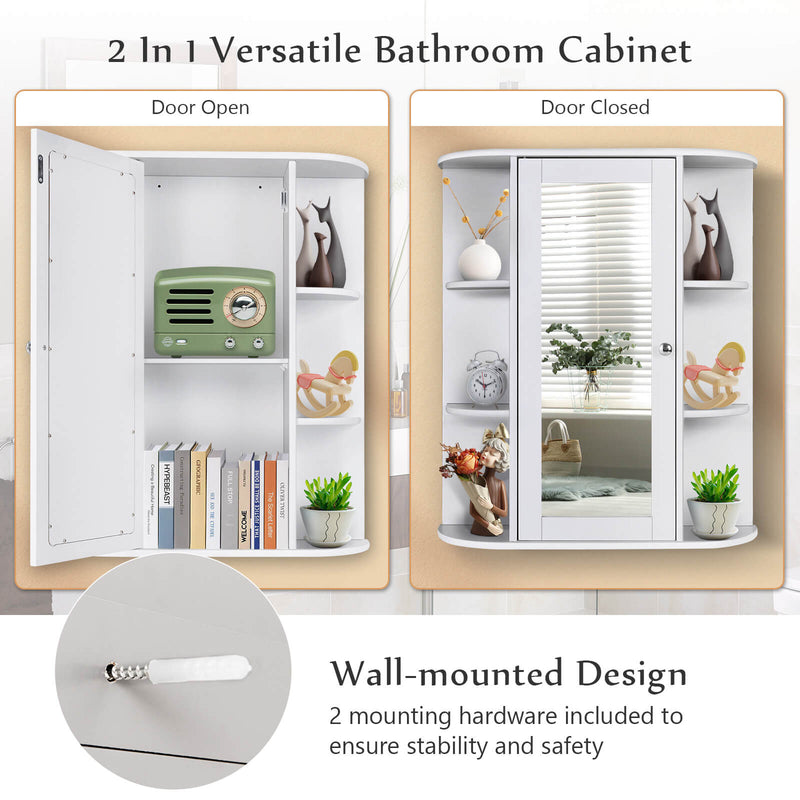 Bathroom Cabinet Single Door Shelves Wall Mount Cabinet-White