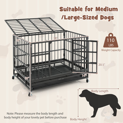 38 Inch Foldable Heavy-Duty Metal Dog Cage with Lockable Rolling Casters and Tray-38 inches