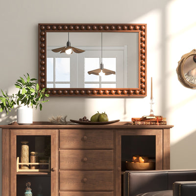 24 x 36 Inches Rustic Wall Mirror with Solid Wood Frame for Living Room  Bedroom-Brown