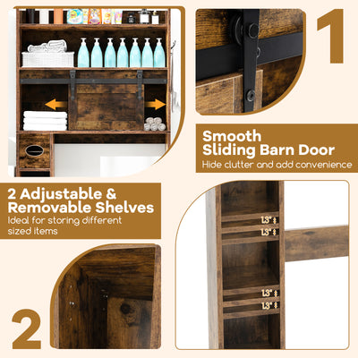 Over The Toilet Storage Cabinet with Sliding Barn Door and Adjustable Shelves-Rustic Brown