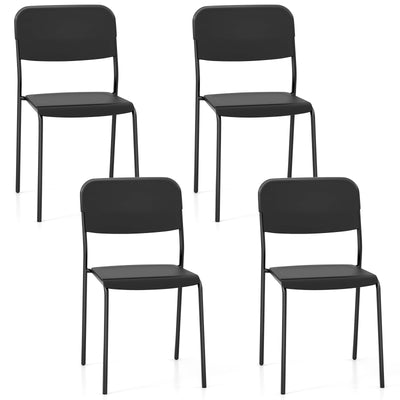 *Modern Dining Chairs Set of 4 with Tilted Backrest and Sturdy Metal Legs - Black