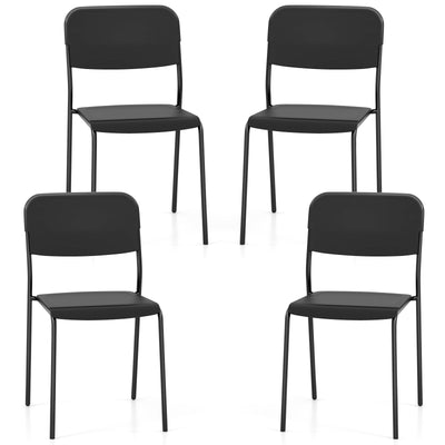 *Modern Dining Chairs Set of 4 with Tilted Backrest and Sturdy Metal Legs - Black
