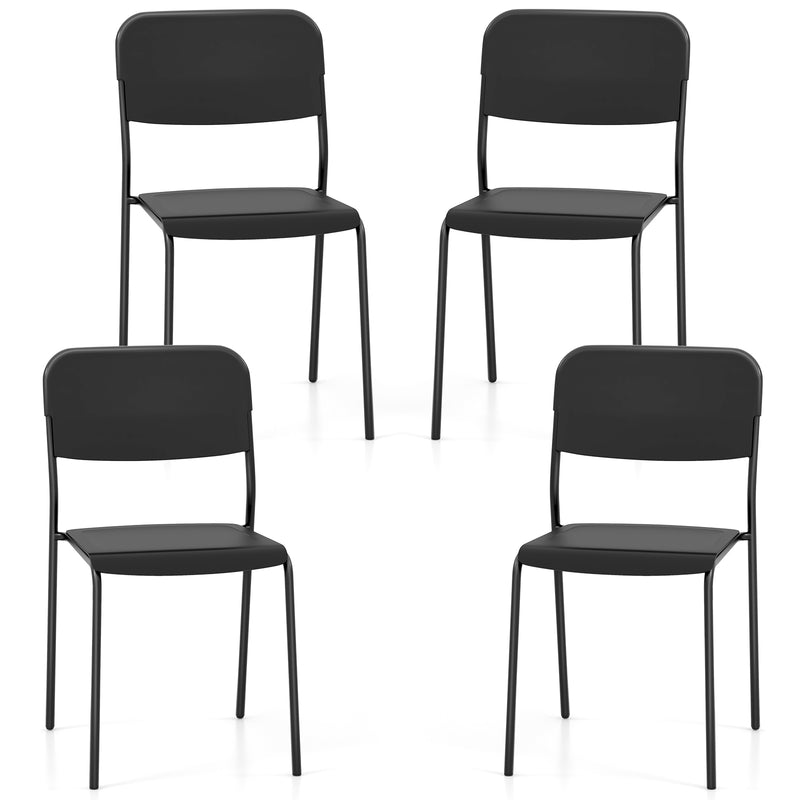 *Modern Dining Chairs Set of 4 with Tilted Backrest and Sturdy Metal Legs - Black