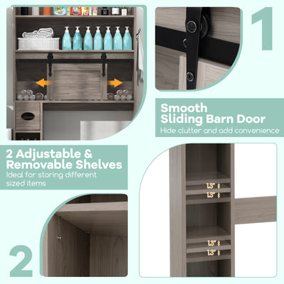 Over The Toilet Storage Cabinet with Sliding Barn Door and Adjustable Shelves-Gray