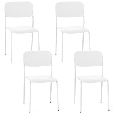 *Modern Dining Chairs Set of 4 with Tilted Backrest and Sturdy Metal Legs - White