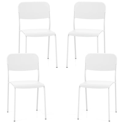 *Modern Dining Chairs Set of 4 with Tilted Backrest and Sturdy Metal Legs - White