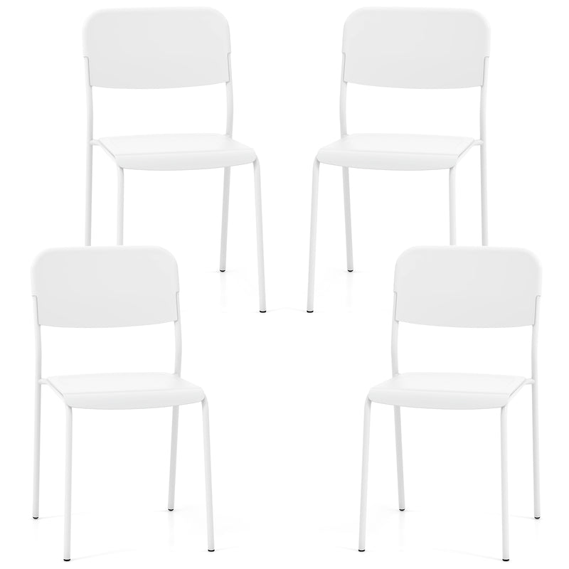 *Modern Dining Chairs Set of 4 with Tilted Backrest and Sturdy Metal Legs - White