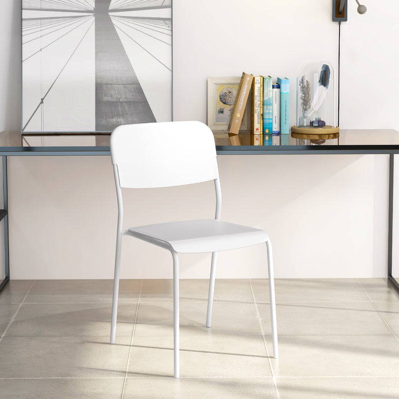 *Modern Dining Chairs Set of 4 with Tilted Backrest and Sturdy Metal Legs - White