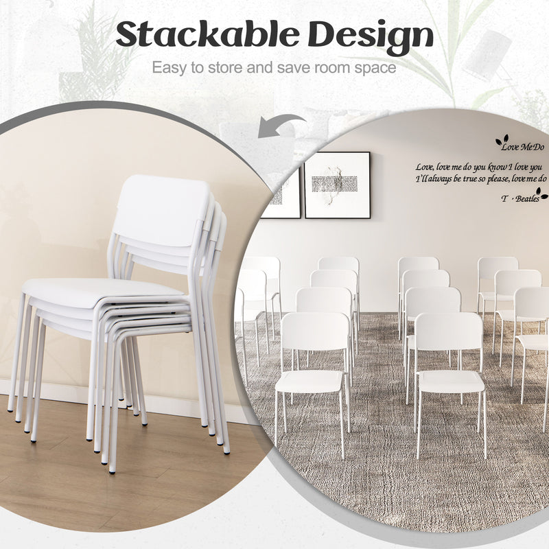 *Modern Dining Chairs Set of 4 with Tilted Backrest and Sturdy Metal Legs - White