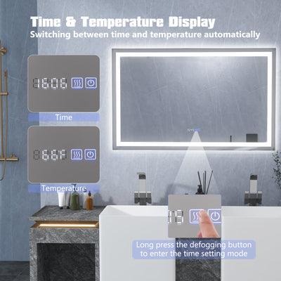 LED Bathroom Mirror Wall Mounted Rectangle Mirror with 3-Color Dimmable Lights-L