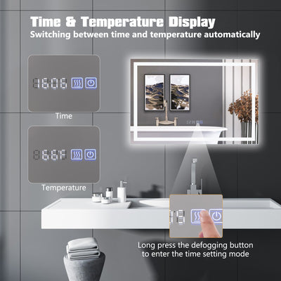 LED Bathroom Mirror Wall Mounted Rectangle Mirror with 3-Color Dimmable Lights-S
