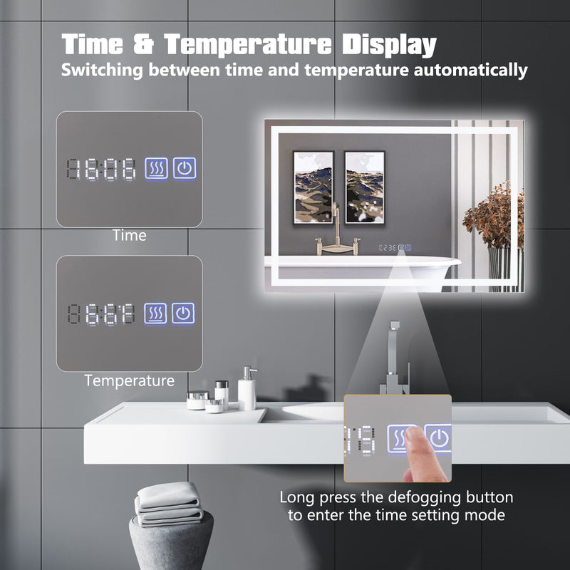 LED Bathroom Mirror Wall Mounted Rectangle Mirror with 3-Color Dimmable Lights-S