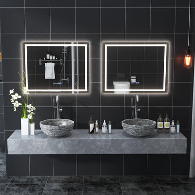 LED Bathroom Mirror Wall Mounted Rectangle Mirror with 3-Color Dimmable Lights-M