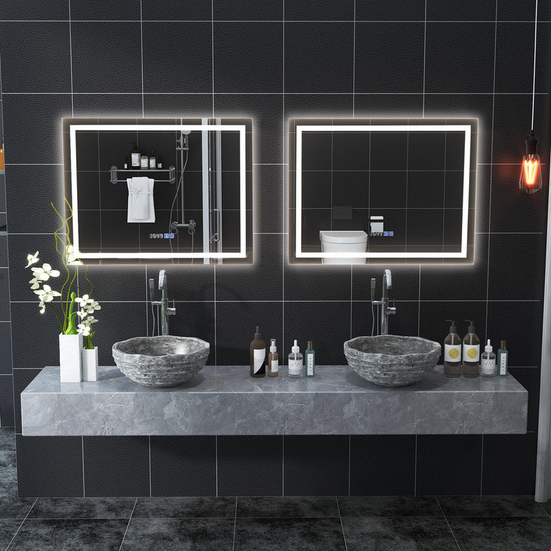 LED Bathroom Mirror Wall Mounted Rectangle Mirror with 3-Color Dimmable Lights-M