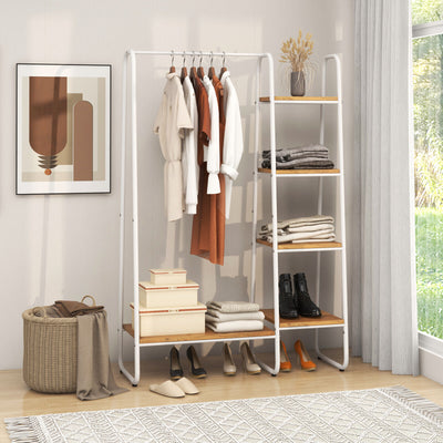 Clothes Rack Free Standing Storage Tower with Metal Frame-Natural