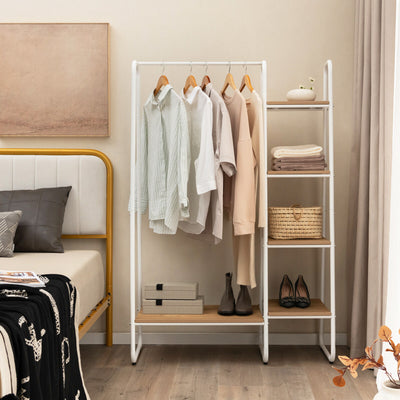 Clothes Rack Free Standing Storage Tower with Metal Frame-Natural