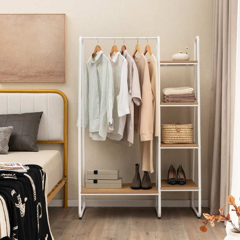 Clothes Rack Free Standing Storage Tower with Metal Frame-Natural