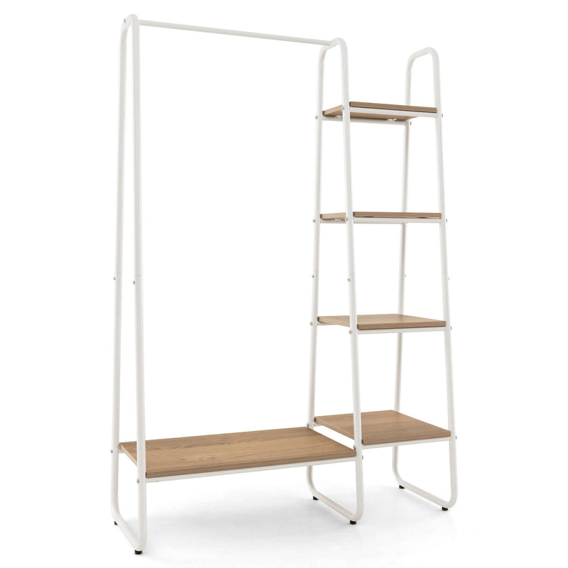 Clothes Rack Free Standing Storage Tower with Metal Frame-Natural