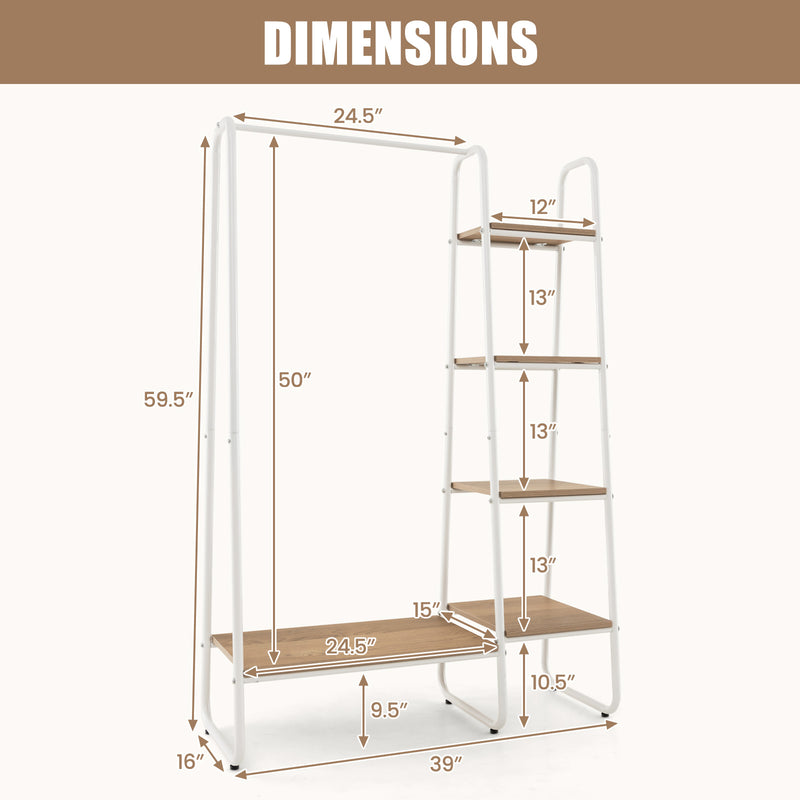 Clothes Rack Free Standing Storage Tower with Metal Frame-Natural