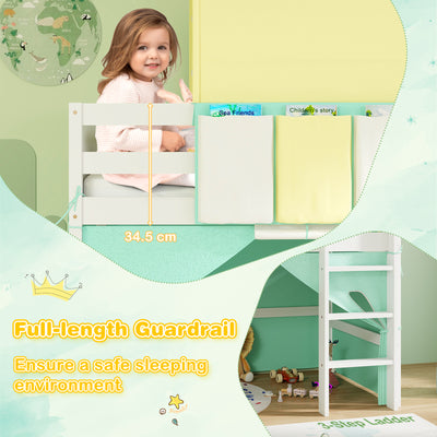 *Twin Size Loft Bed Playhouse Bed Frame with Tower Tent and 3 Storage Pockets - Turquoise