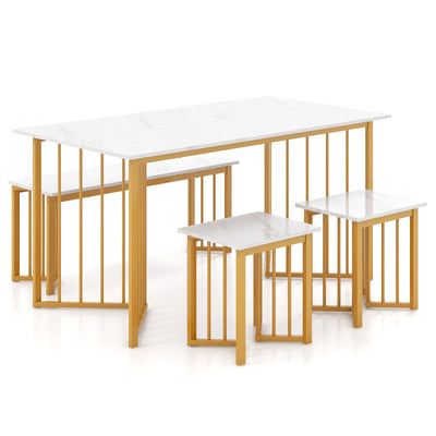 4 Piece Dining Table Set with Bench and 2 Stools-White