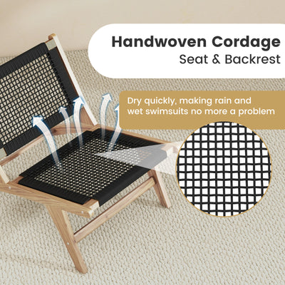 Indoor Outdoor Teak Wooden Chair with Handwoven Cordage Seat and Backrest