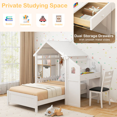 Twin House Bed with with 2 Drawers and Windmill-White