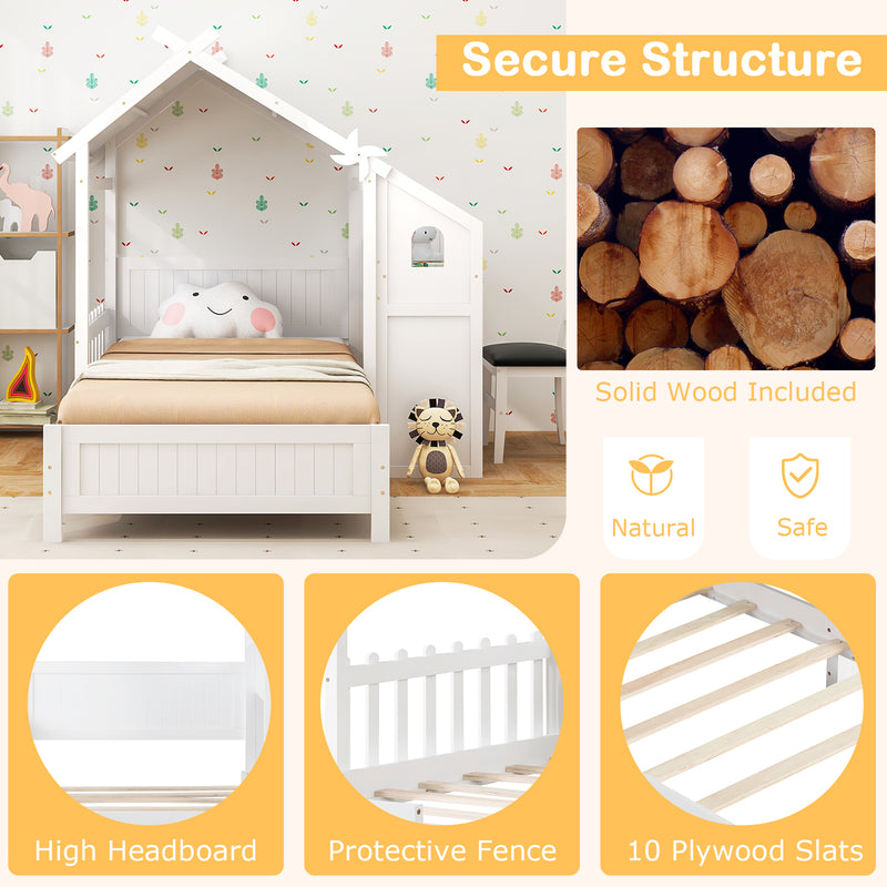 Twin House Bed with with 2 Drawers and Windmill-White