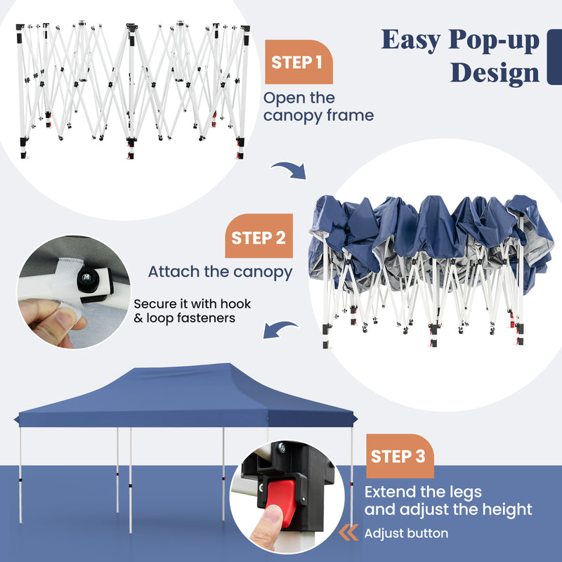 10 x 20 FT Pop-up Canopy Tent with Carrying Bag-Blue