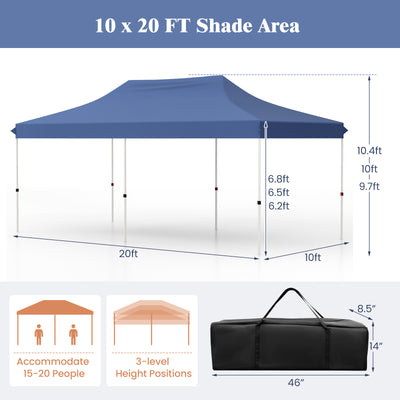 10 x 20 FT Pop-up Canopy Tent with Carrying Bag-Blue